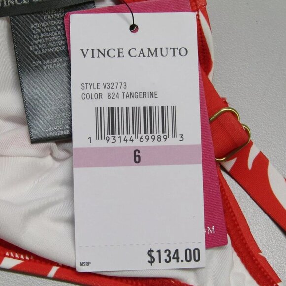 NEW VINCE CAMUTO Women's Swimsuit One Piece Tangerine Floral Print V-Neck Size 6 - Picture 12 of 12